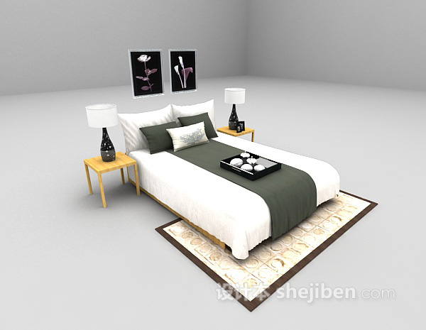 现代风格白色现代双人床3d模型下载
