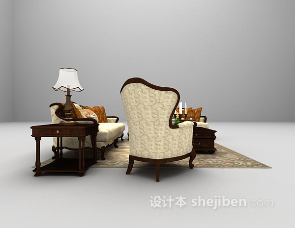 欧式风格豪华欧式组合沙发3d模型下载