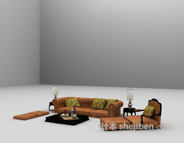 设计本棕色组合沙发3d模型下载