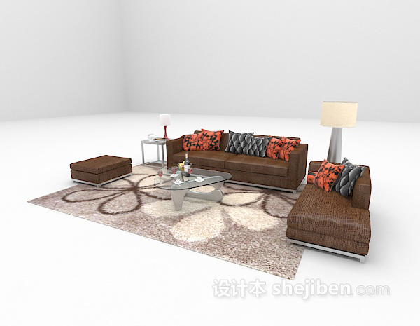 设计本皮质现代沙发3d模型下载