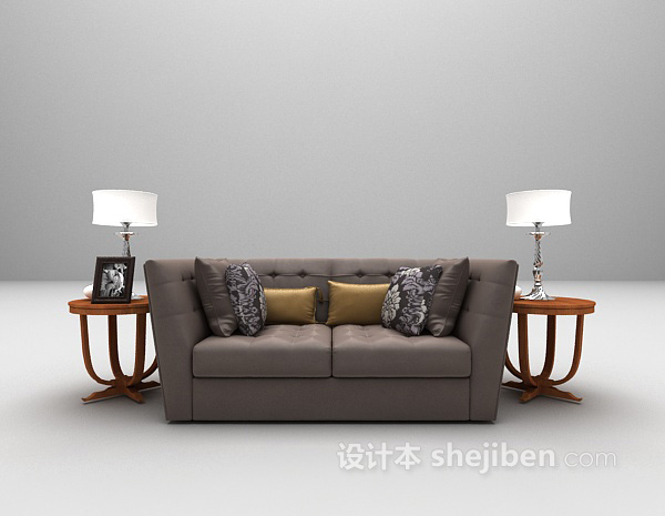 现代风格棕色布艺沙发3d模型下载