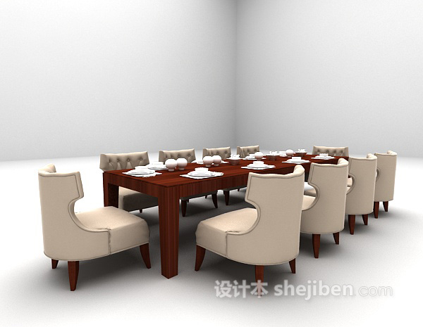 现代风格木质餐桌欣赏3d模型下载