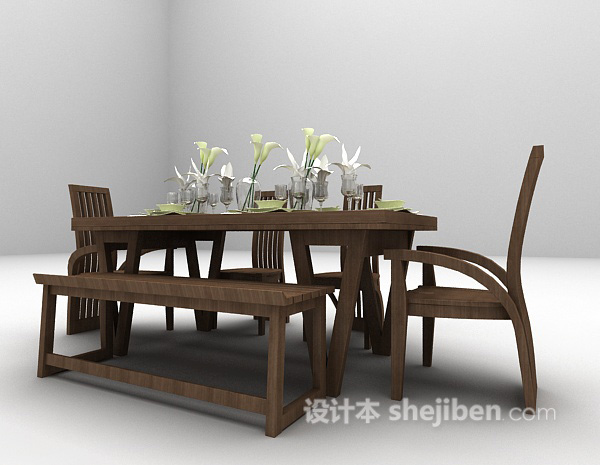 免费棕色桌椅3d模型下载