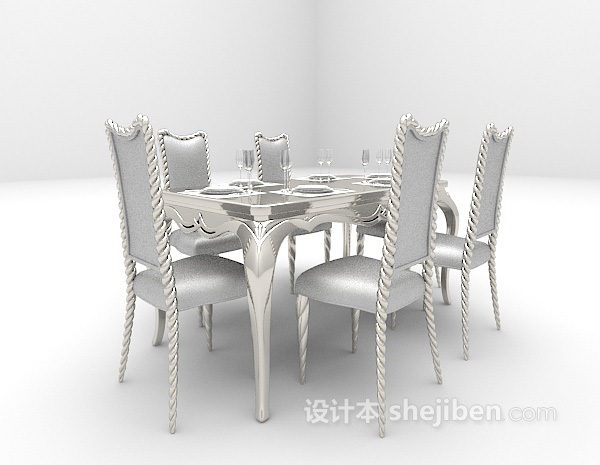欧式风格欧式灰色餐桌3d模型下载