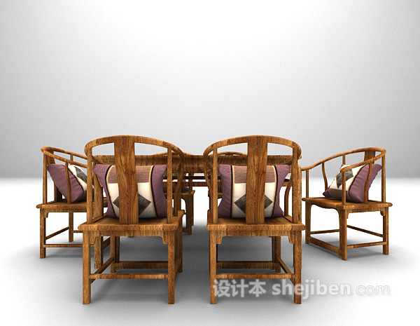 长形桌椅3d模型下载
