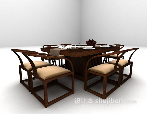 中式风格中式木质桌椅免费3d模型下载
