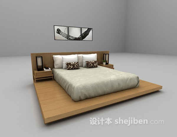 现代风格木质矮床推荐3d模型下载