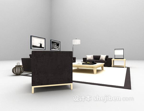 免费现代木质深色沙发3d模型下载