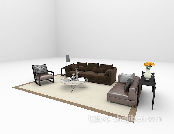 设计本棕色沙发组合3d模型下载