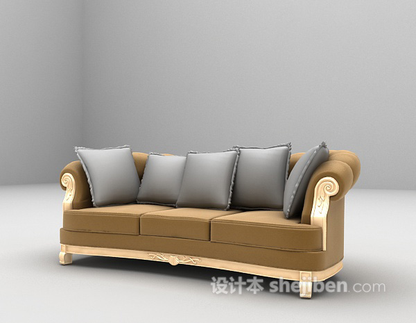 设计本布艺三人沙发3d模型下载