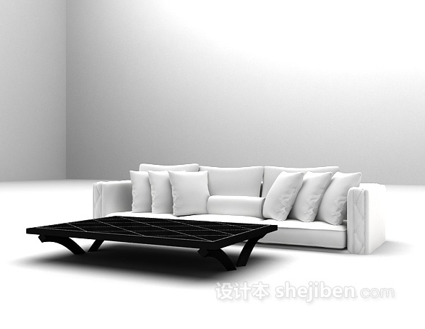 设计本白色多人沙发3d模型下载