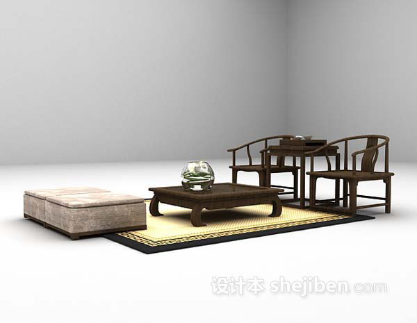 设计本中式风格桌椅组合3d模型下载