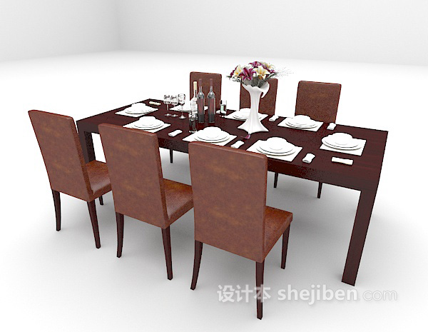免费长形木质餐桌3d模型下载