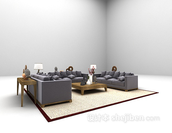 现代风格现代浅紫色组合沙发3d模型下载