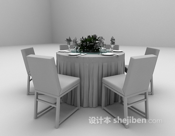 免费宴会圆形餐桌3d模型下载