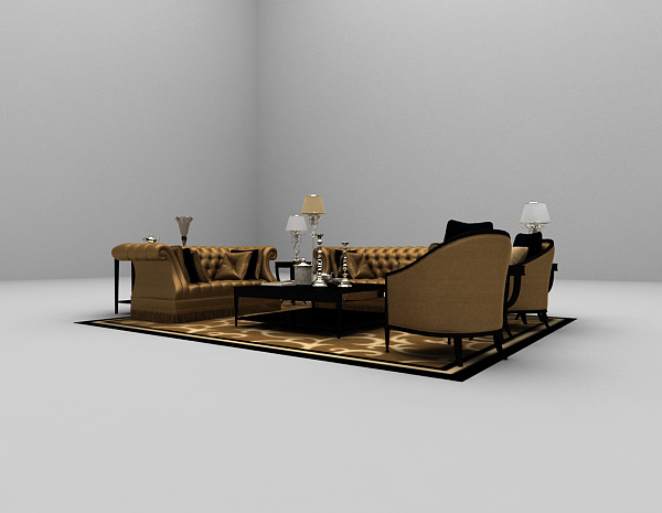 免费欧式金色沙发3d模型下载