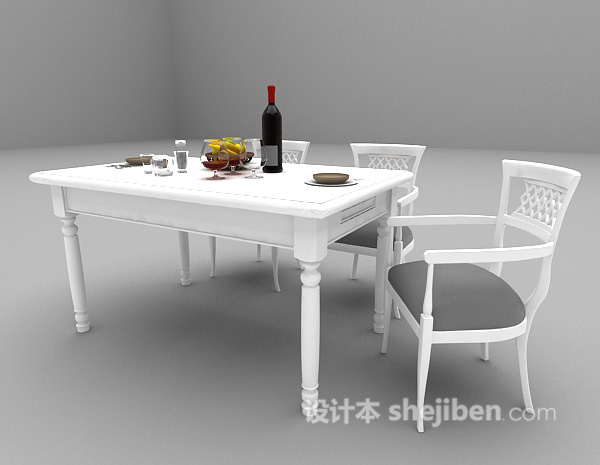 免费现代白色餐桌3d模型下载