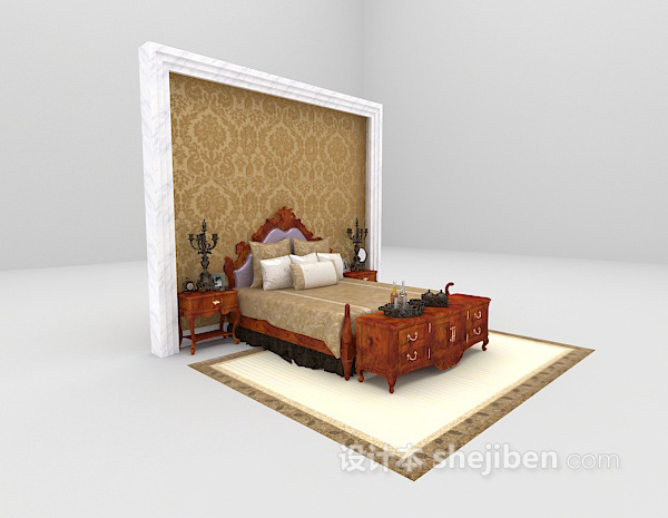 现代风格棕色床欣赏3d模型下载