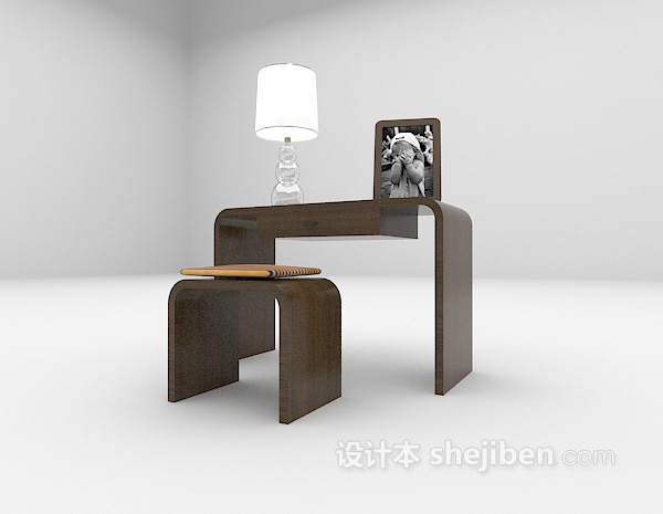 免费木质书桌3d模型下载