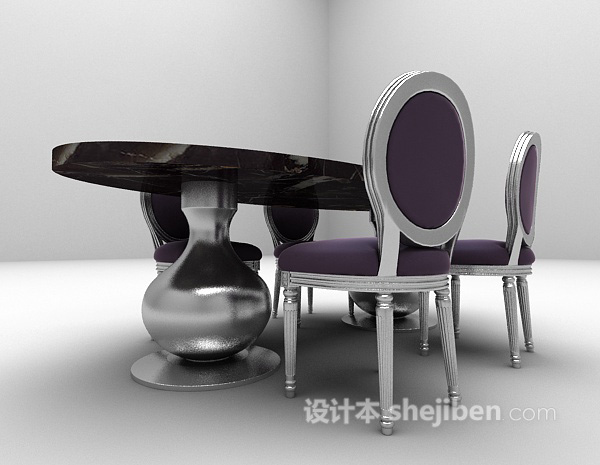 欧式风格椭圆形餐桌3d模型下载