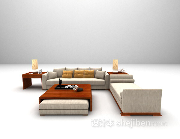 田园系组合沙发3d模型下载