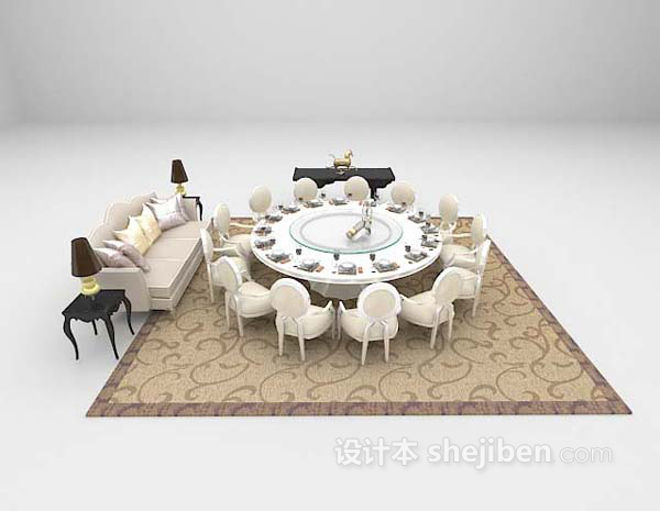 欧式风格餐桌沙发组合3d模型下载