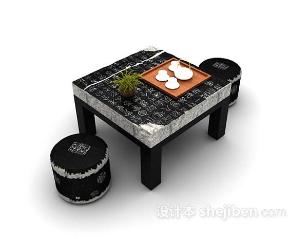 中式风格石质茶几3d模型下载