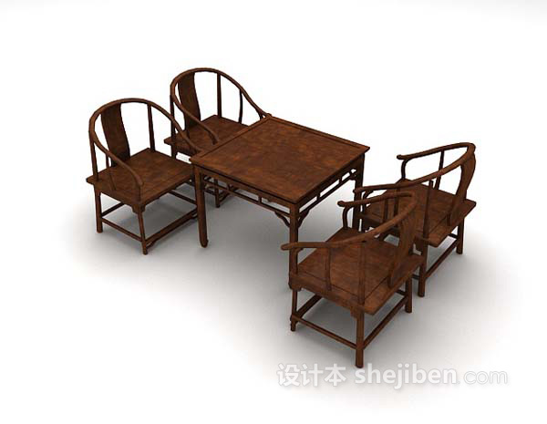 中式风格棕色中式桌椅组合3d模型下载