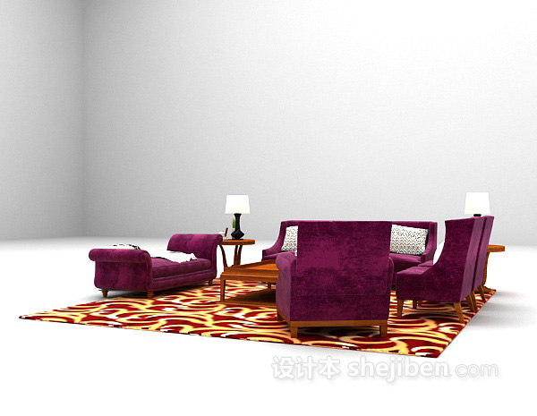 设计本枚红色沙发组合3d模型下载