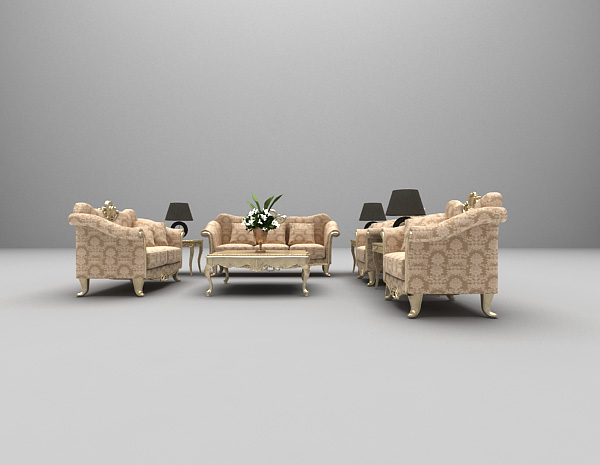 欧式浅色系沙发3d模型下载