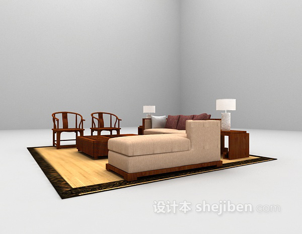 免费中式组合沙发3d模型下载