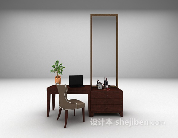木质欧式书桌3d模型下载