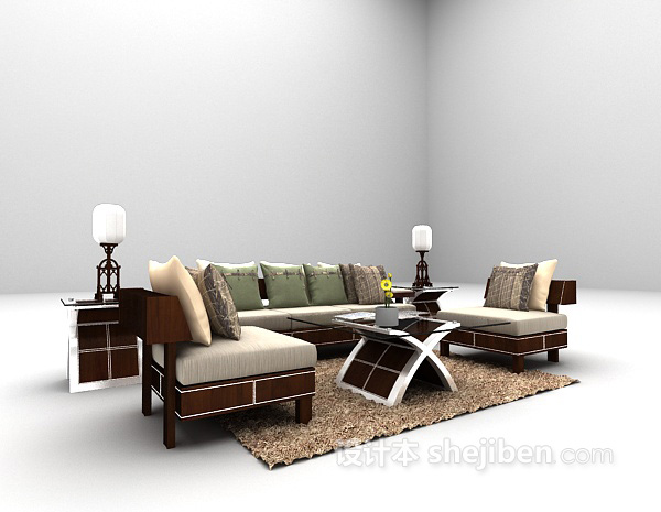 田园风格田园风格木质沙发3d模型下载
