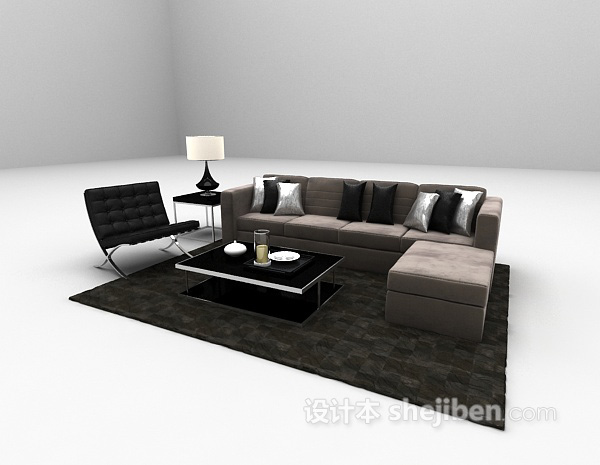 设计本棕色组合沙发3d模型下载