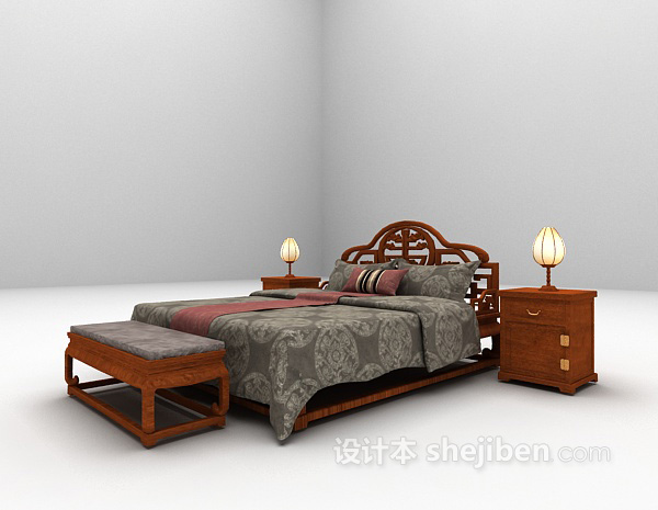 免费中式床3d模型下载