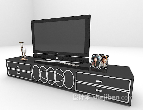 设计本欧式黑色电视柜3d模型下载