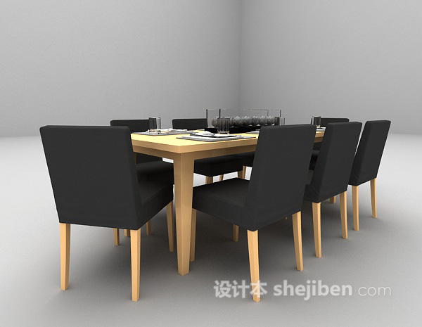 欧式风格长形木质餐桌3d模型下载