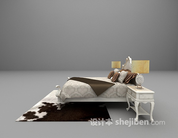 设计本欧式白色床3d模型下载