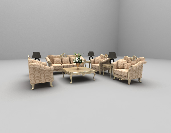欧式风格欧式浅色系沙发3d模型下载