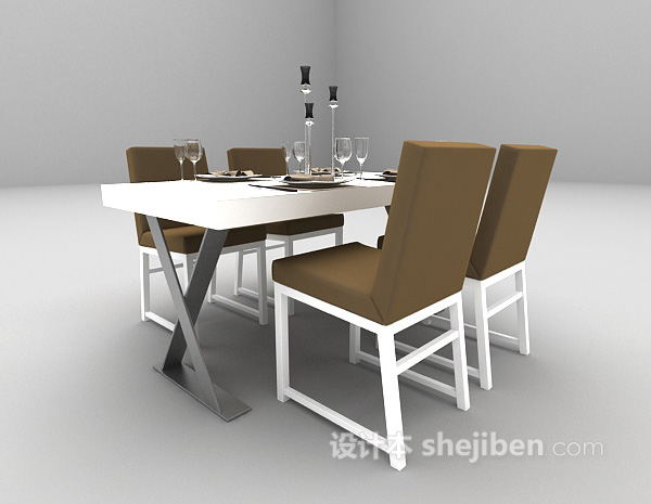 现代风格白色桌椅3d模型下载