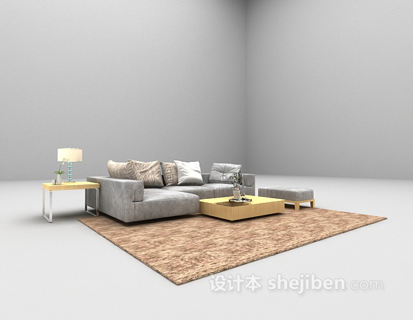 现代风格灰色现代沙发3d模型下载