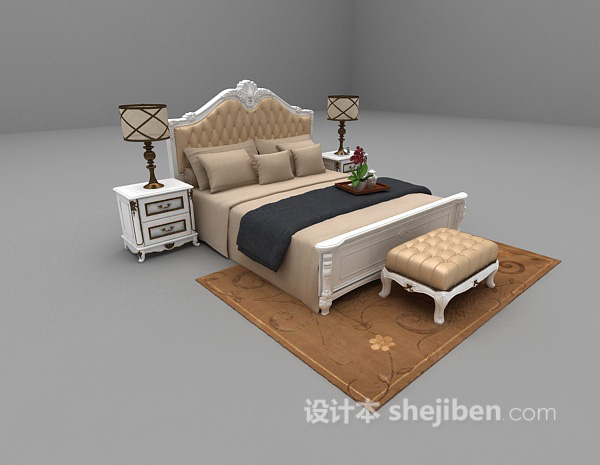 欧式风格欧式白色床具3d模型下载