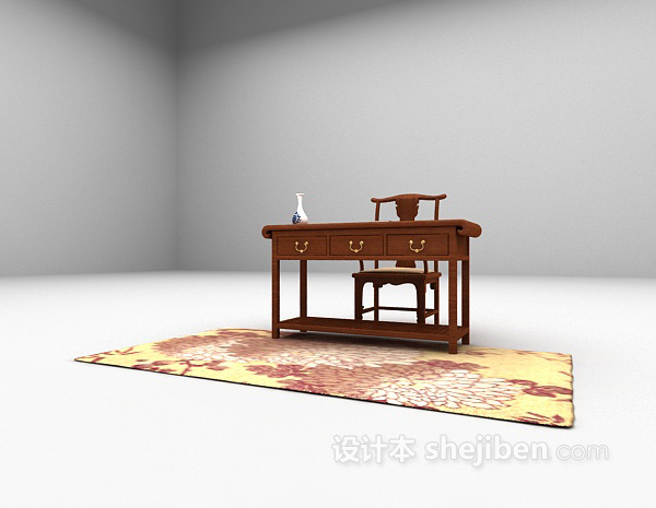 免费中式书桌椅组合3d模型下载