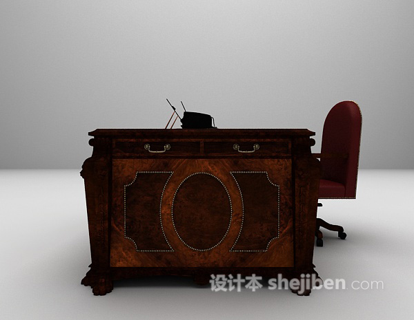设计本欧式棕色办公桌椅组合欣赏3d模型下载