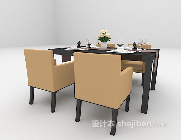 免费现代木质餐桌3d模型下载