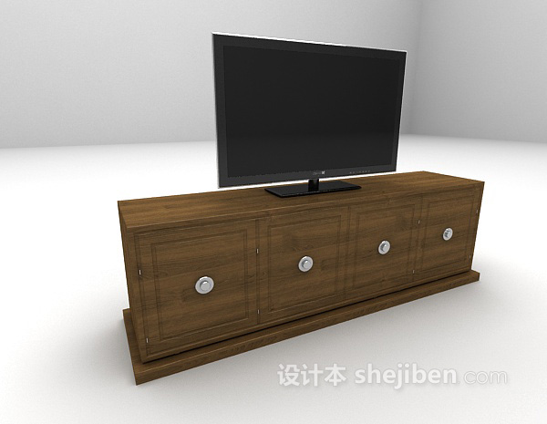 免费黑色木质电视柜3d模型下载