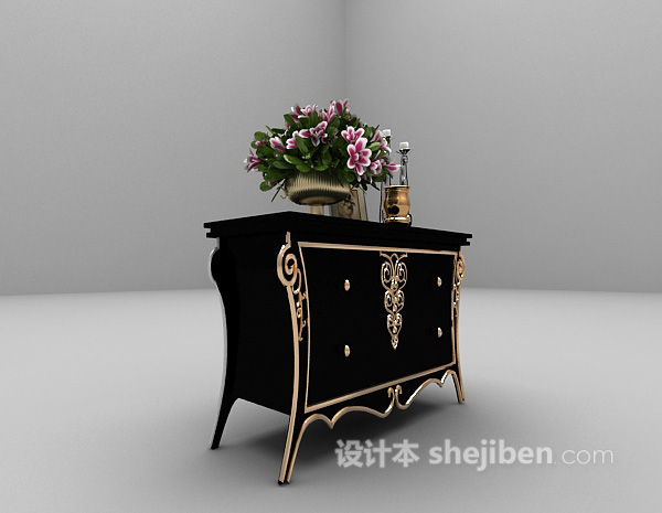 欧式风格黑色床头柜3d模型下载