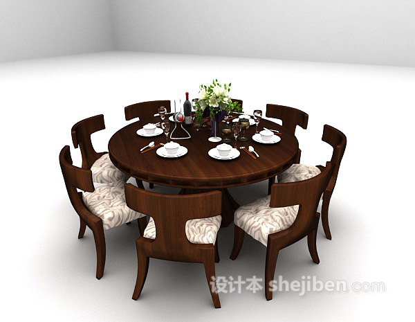 免费欧式圆形餐桌3d模型下载