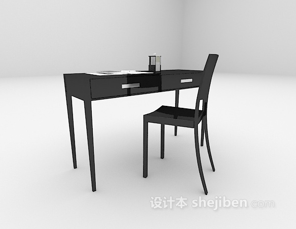 现代风格黑色现代书桌3d模型下载
