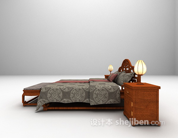 设计本中式床3d模型下载
